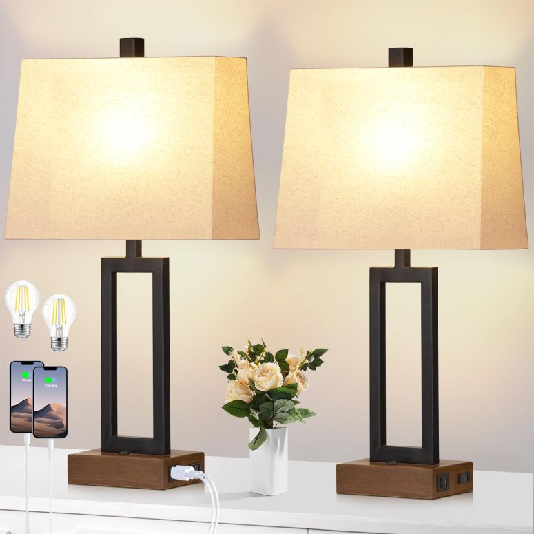 サファヴィヤ safavieh テーブルランプ サファビヤ サファヴィア Lolikit Table Lamp for Bedroom Set of 2 with 2 USB Ports and AC Power Outlet, 23.5\