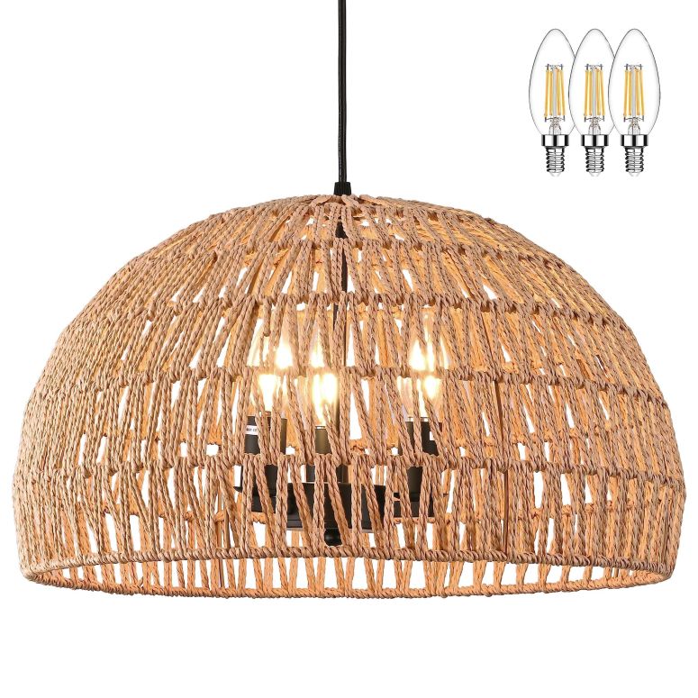 サファヴィヤ safavieh テーブルランプ サファビヤ サファヴィア Ayshwilldec 17.6 inch Hemp Rope Woven Pendant Light Wicker Pendant Light 3-light Rattan Light Fixture Boho Chandelier Farmhouse Chandelier Dome Pendants Light for Dining 【並行輸入品】