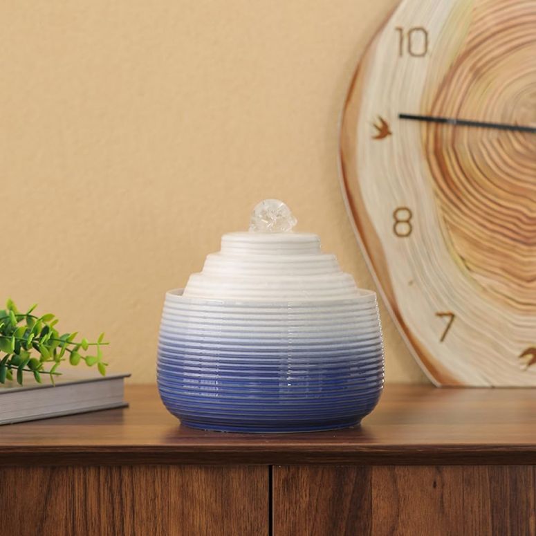 ガーデン 噴水 インテリア噴水 置き型 噴水 滝のオブジェ ウォーターフォールファウンテン Indoor and Outdoor Fountain Water Feature Fall Ceramic Home Office Decoration mini Tabletop Desktop (Blue with Ball S093) 【並行輸入品】
