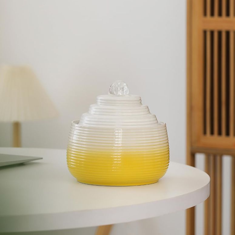 ガーデン 噴水 インテリア噴水 置き型 噴水 滝のオブジェ ウォーターフォールファウンテン Indoor and Outdoor Fountain Water Feature Fall Ceramic Home Office Decoration mini Tabletop Desktop (Yellow with Ball S092) 【並行輸入品】