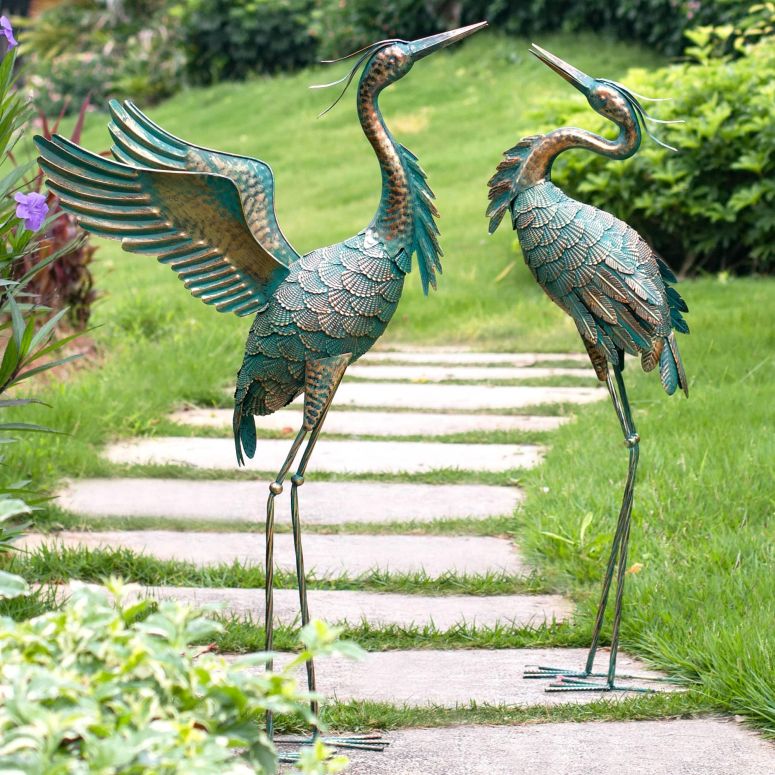 飾りつけ時辰儀 今めかしい Natelf Metal Crane Garden Statues, Large Heron Outdoor Bird Sculpture Decor for Patio Pond Yard 36-39inch Yard Art, Set of 2 【並行輸入品】