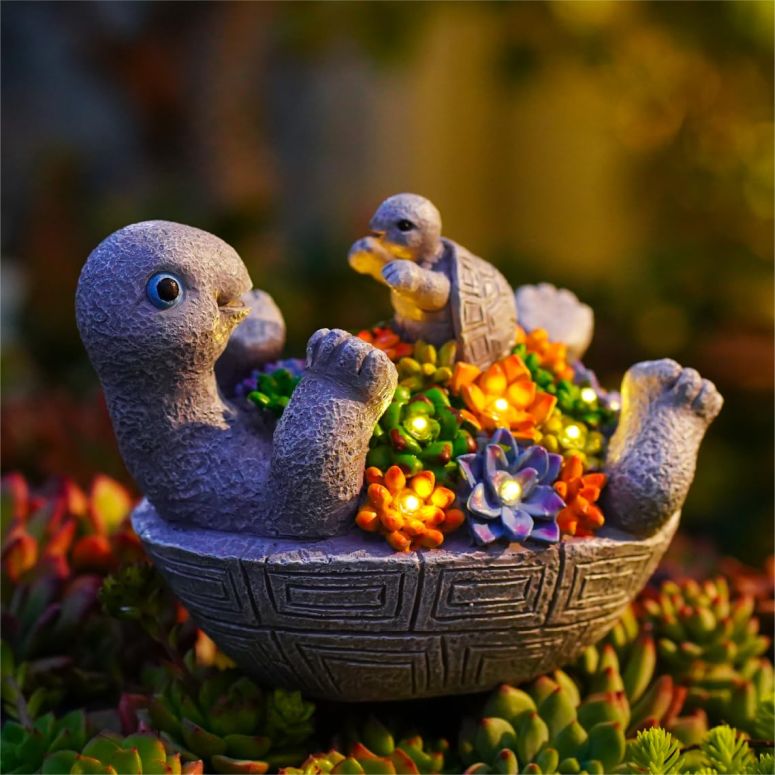 ガーデンライトLEDソーラーライト ソーラーパワー Pohabery Solar Turtle Figurines Garden Decor, Cute Turtle Statue with Baby with 8 LED Solar Lights Garden Lawn Decorations for Patio \u0026 Yard, Gifts for Mom 【並行輸入品】