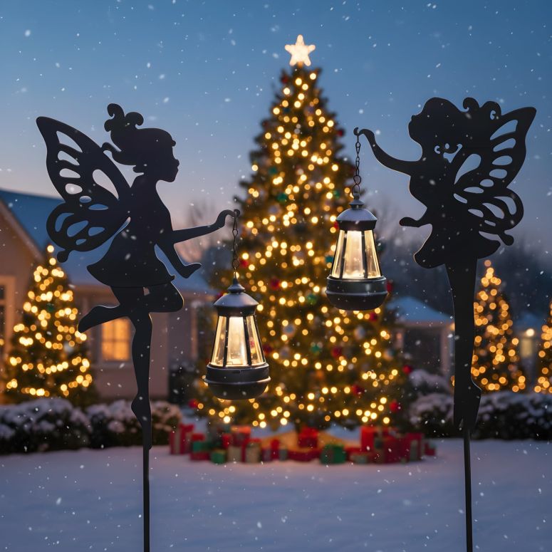 ガーデンライトLEDソーラーライト ソーラーパワー Fairy Garden Accessories Lawn Ornaments 1 Pair - Christmas Decorations Outdoor Garden Statue Solar Lights, Metal Stakes Decorative Figurines for Yard Decor, Patio (Type A Warm Lighting 【並行輸入品】