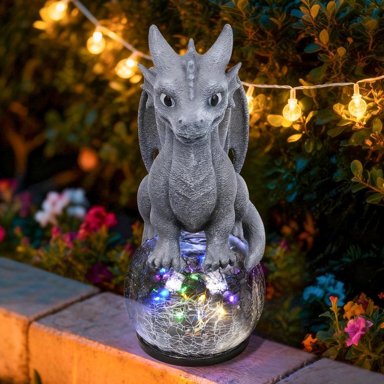 ガーデンライトLEDソーラーライト ソーラーパワー Loungelore Baby Dragon Solar Garden Statue with Crackle Glass Globe Light - Whimsical Outdoor Fantasy Decor - Colorful LED Yard Ornament - Birthday for Dragon Lovers Kids Mom Grandma 【並行輸入品】|MJ-MARKET