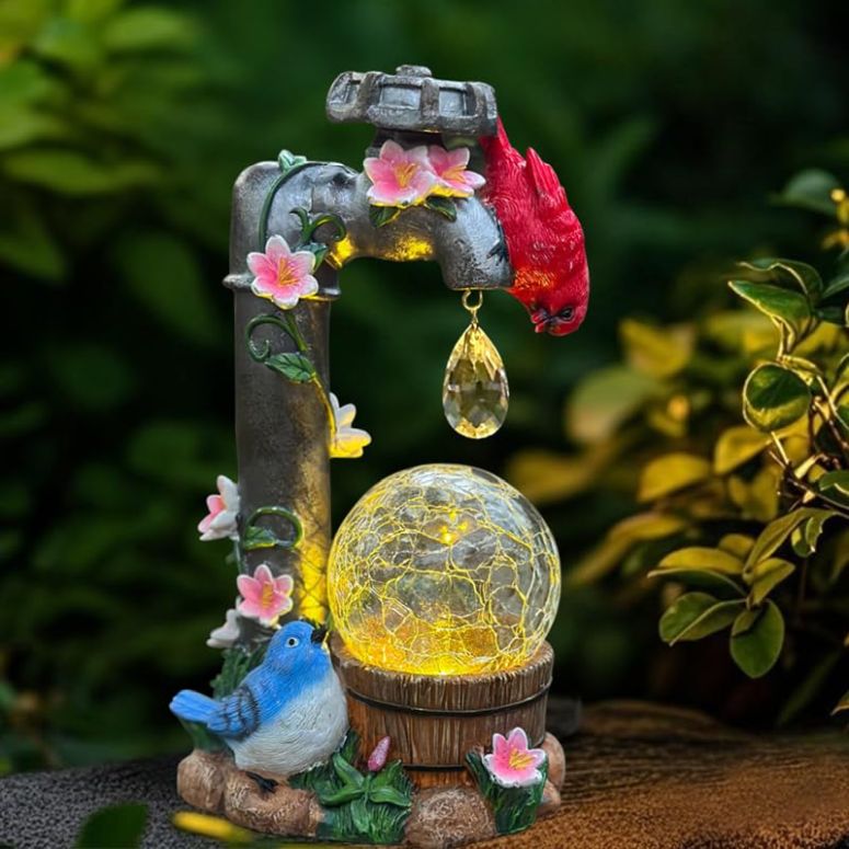 ガーデンライトLEDソーラーライト ソーラーパワー Solar Cardinal Garden Decoration, Cute Cardinal with Water Faucet and Solar Light Glass Ball, Outdoor Resin Garden Statue, Cardinal Gift, Women's Mother's Birthday Gift, Size 9.45 inch 【並行輸入品】