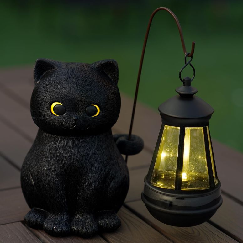 ガーデンライトLEDソーラーライト ソーラーパワー Hkojewp Solar Garden Statue Cat Figurine, Black Cat Statues Garden Decor with LED Light Outdoor Statue for Yard Patio Balcony Lawn Ornament, Housewarming Gifts for Grandma Mom Dad 【並行輸入品】