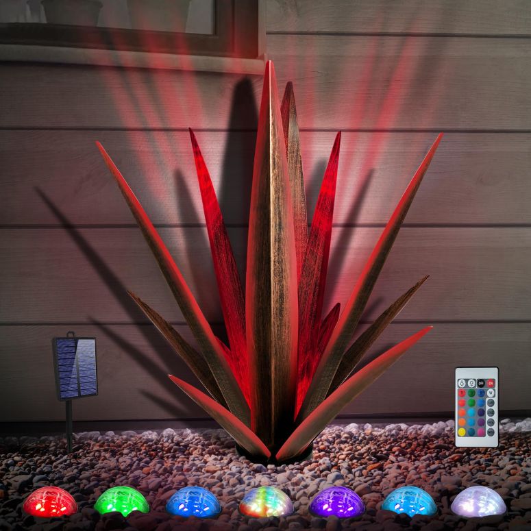 庭園点火装置LEDソーラー点火装置 ソーラー力強さ KODIBO Large Tequila Rustic Sculpture, Rustic Metal Agave Plants for Outdoor Patio Yard, Home Decor Hand Painted Metal Agave Garden Yard Statue, Outdoor Lawn Ornaments (Red - L (W/Sola 【並行輸入品】