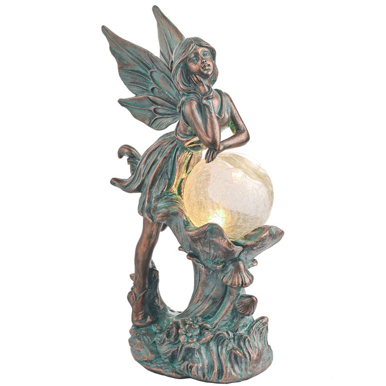 庭園点火装置LEDソーラー点火装置 ソーラー力強さ TERESA\u0027S COLLECTIONS Fairy Garden Statues Outdoor Solar Light for Outdoor Decor, Patina Bronze Fairy Resin Garden Decor Sculptures with Crackle Glass, Lawn Ornaments Yard Decor Gifts f 【並行輸入品】