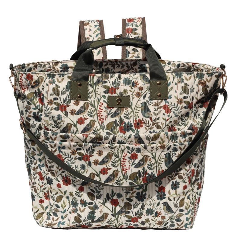 インコ 小鳥 バード トラベルキャリアー ESVAN Diaper Tote Bag Totepack Backpack Crossbody Bag 3 in 1 for Women Laptop Backpack Multifunctional with Insulated Pockets (Corduroy Leaf Bird) 【並行輸入品】