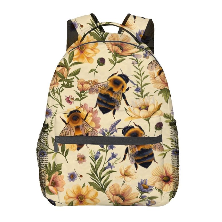 インコ 小鳥 バード トラベルキャリアー MIEPOS Retro Bee Backpack,Wildflower Cream Polyester Backpacks,Lightweight Double Shoulder Back Pack for Girls Women,Vintage Nature Bookbag,School Bag Gifts,Casual Travel Daypack Book Packs 【並行輸入品】｜MJ-MARKET