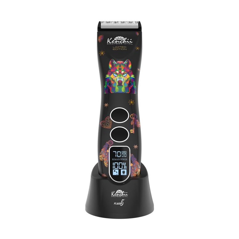 ペットバリカン Kenchii Flash 5 Wolf Limited Edition - 5-in-1 Digital Cordless Clipper - Precision Pet Grooming: Trim, Shape, and Style Effortlessly USB-C Charging (Black) 【並行輸入品】