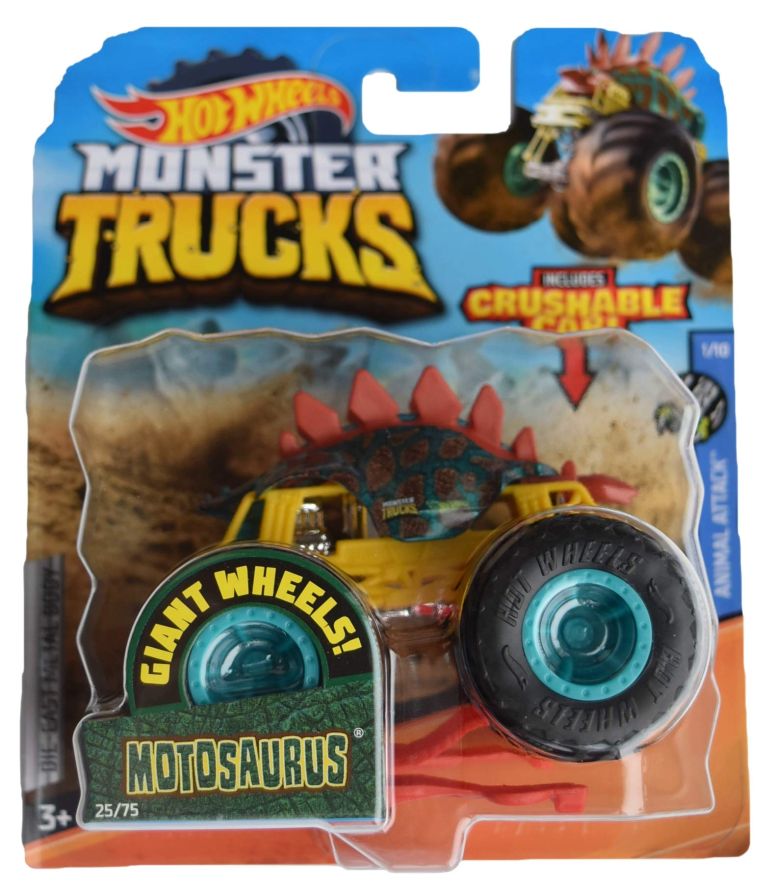 ホットウィール モンスタートラック Hot Wheels Monster Trucks 1:64 Scale MotoSaurus 25/75 Crushable Car, Teal 【並行輸入品】
