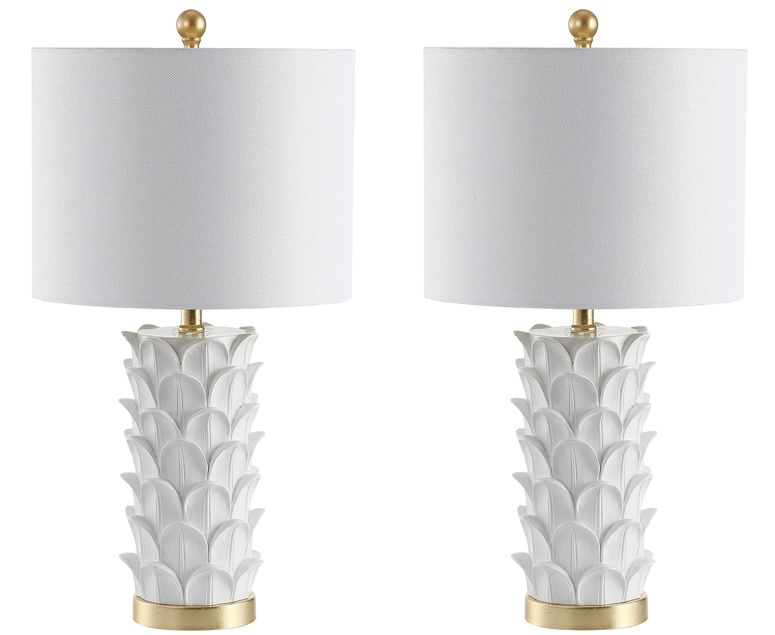 サファヴィヤ safavieh テーブルランプ サファビヤ サファヴィア SAFAVIEH Lighting Collection Nico White/ Gold Leaf 25-inch Bedroom Living Room Home Office Desk Nightstand Table Lamp Set of 2 (LED Bulbs Included) 【並行輸入品】