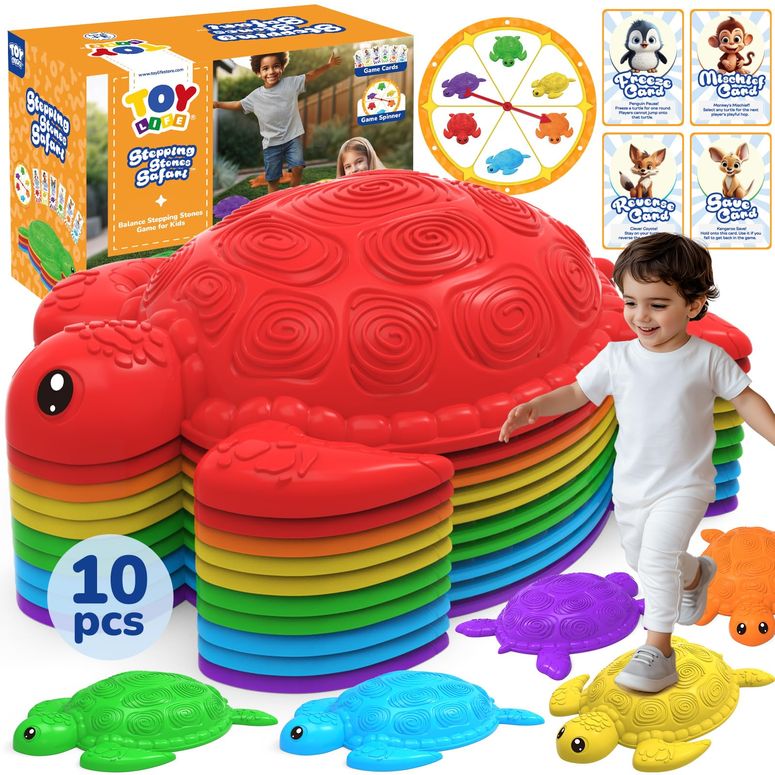 敷石 飛び石 庭園 洋風 庭 TOY Life 10 Pcs Turtle Balance Stepping Stone for Kids, Indoor Outside Toys for Kids Ages 4-8, Toddler Outdoor Toys, Stepping Stones Game, with Cards and Spinner 【並行輸入品】画像
