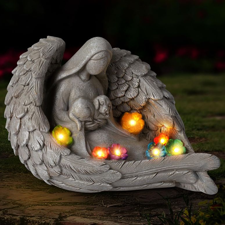ガーデンライトLEDソーラーライト ソーラーパワー CNPOLOOK Solar Garden Decor - Memorial for Loss of Dog with Angel Statue, Solar Powered Outdoor Pet Memorial Stone & Dog Remembrance Gift for Backyard, Cemetery Handmade Eco-Resin, 7 L 【並行輸入品】