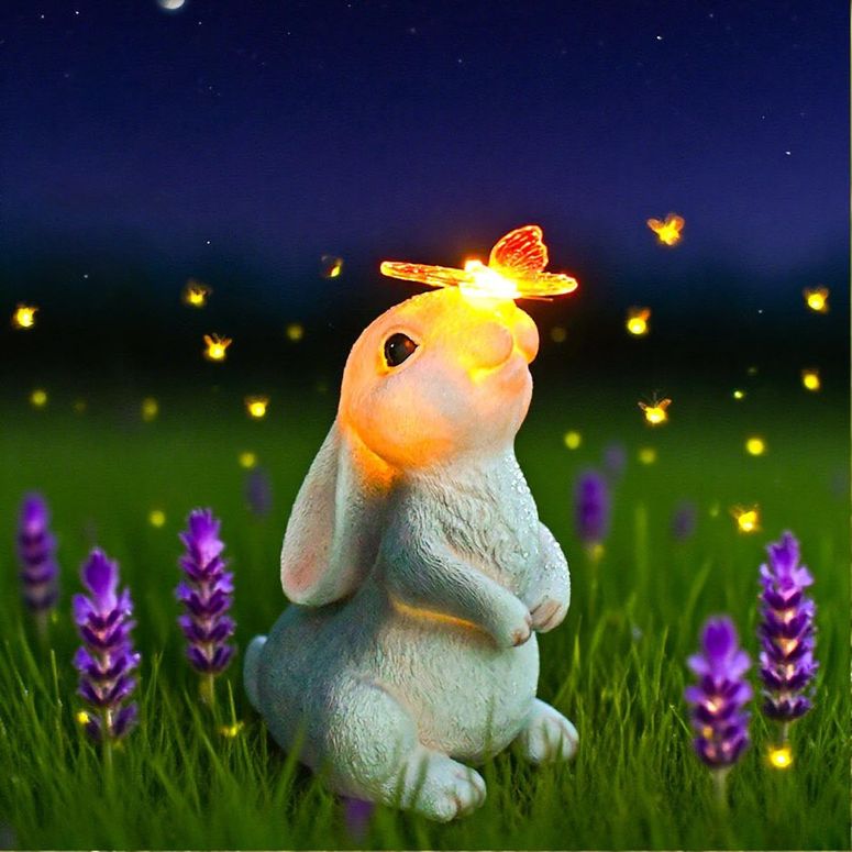 ガーデンライトLEDソーラーライト ソーラーパワー YMTengFei Solar Garden Statue Outdoor Decor Rabbit Figurines with LED Butterfly Lights, Bunny Statues Patio Ornament Decor for Lawn Balcony Yard, Gifts for Mum Grandmom on Birthday Mot 【並行輸入品】