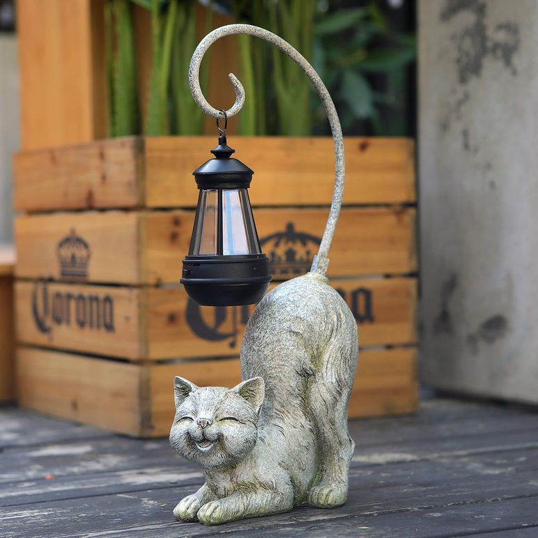 ガーデンライトLEDソーラーライト ソーラーパワー Hapyard Laughing Cat Figurine with Solar-Powered LED Light, 15.7 Inches Tall Marble, Perfect for Gift Garden Decor or Housewarming for Cat Lovers. 【並行輸入品】