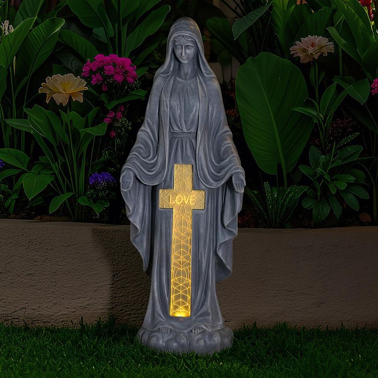 苑地点火装置LEDソーラー点火装置 ソーラー力強さ VChymm Solar Virgin Mary Praying Statue 27.9 Inch- Outdoor Religious Garden Decor with LED Lights, Weather-Resistant Magnesium Oxide Sculpture for Yard, Patio, Entryway （Gray Solar Vi 【並行輸入品】