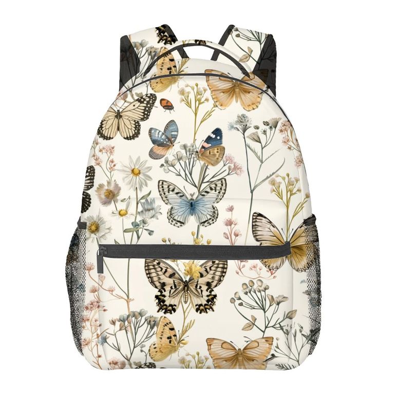 インコ 小鳥 バード トラベルキャリアー MIEPOS Vintage Butterfly Backpack,Wildflower Retro Polyester Backpacks,Lightweight Double Shoulder Back Pack for Girls Women,Floral Cream Bookbag,School Bag Gifts,Casual Travel Daypack Book Pac 【並行輸入品】 15,444円