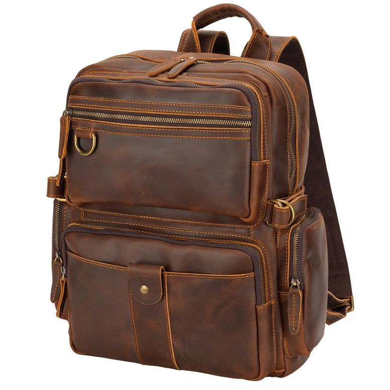 インコ 小鳥 バード トラベルキャリアー Miracttld Leather Backpack for Men 15.6" Laptop Backpack 100% Madagascar top-Grain Leather Backpack Brown Large Size 【並行輸入品】|MJ-MARKET