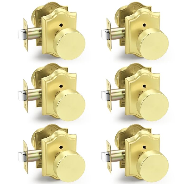 ドアノッカー Probrico Gold Door Knobs Interior, Bathroom/Bedroom Door Locks, Brass Keyless Door Knobs Privacy Lock, 6 Pack 【並行輸入品】