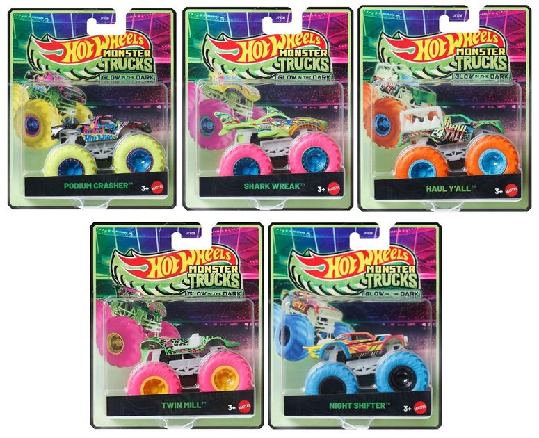 ホットウィール モンスタートラック Hot Wheels Monster Trucks Glow in The Dark Collection, 5-Pack Set, Podium Crasher, Shark Wreak, Haul Y'all, Twin Mill, Night Shifter, Ages 3+ JFX08-979D 【並行輸入品】｜MJ-MARKET
