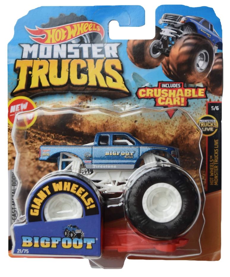 ホットウィール モンスタートラック Hot Wheels Monster Trucks 1:64 Scale Bigfoot 21/75 Crushable car, Blue with White roll cage 【並行輸入品】|MJ-MARKET