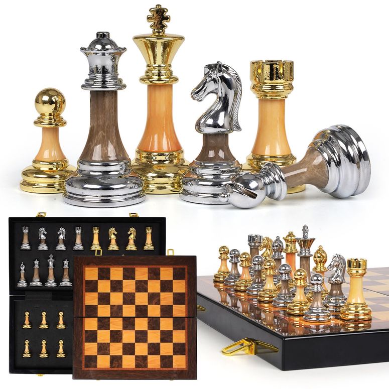 チェスセット Luxury Large Metal & Acrylic Chess Set with Wooden Chess Board (17&rdquo;) ? Weighted Chess Pieces with 3.5&rdquo; King, Foldable Tournament Chess Set for Adults and Kids, Professional Chess Game Set 【並行輸入品】｜MJ-MARKET