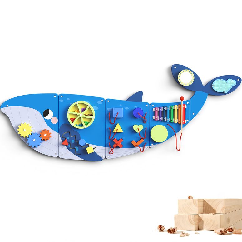 プレイパネル 知育 以心伝心 幾何学 BlueWood Wooden Wall Busy Board Panels, Toddler Learning Activity Center, Montessori Philosophy Sensory, Educational Toys, Conducive to All-Round Development - Whale 【並行輸入品】