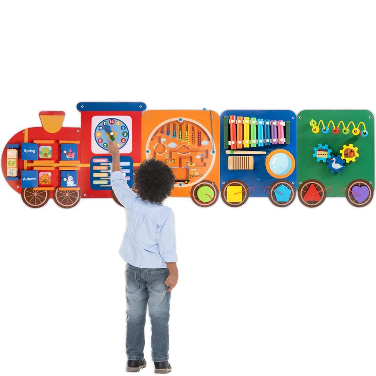 プレイパネル 知育 以心伝心 幾何学 Train Activity Wall Busy Board Panels | 11-インチ-1 Wooden Sensory Wall Panel for Kids, Toddler Montessori Learning Activity Center, Perfect for Toddler Playroom Nursery Classroom Dentist Waiting Room 【並行輸入品】