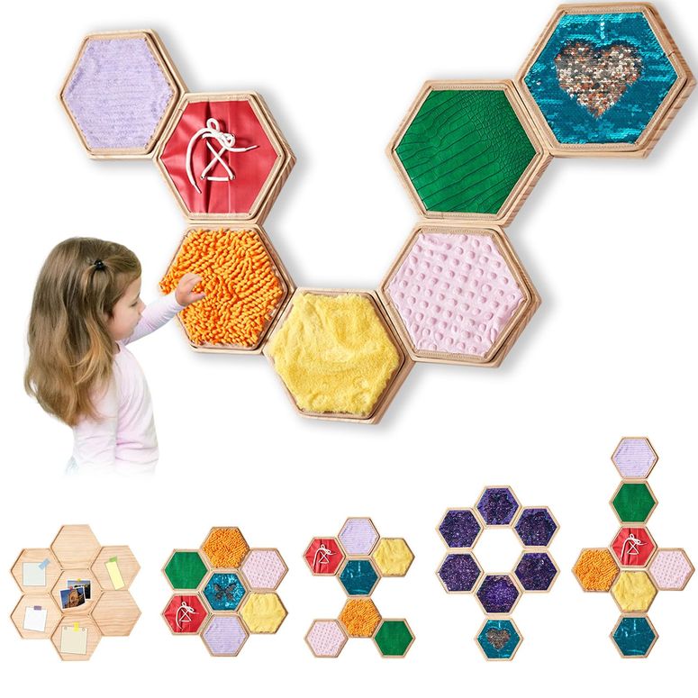 プレイパネル 知育 以心伝心 幾何学 HAHASOLE Sensory Wall Panel for Kids | Sensory Wall Wooden Tiles and Mats for Children with Autism | Sequin Flip Board | 13 Pieces Sensory Educational Toys for Special Needs Classrooms 【並行輸入品】