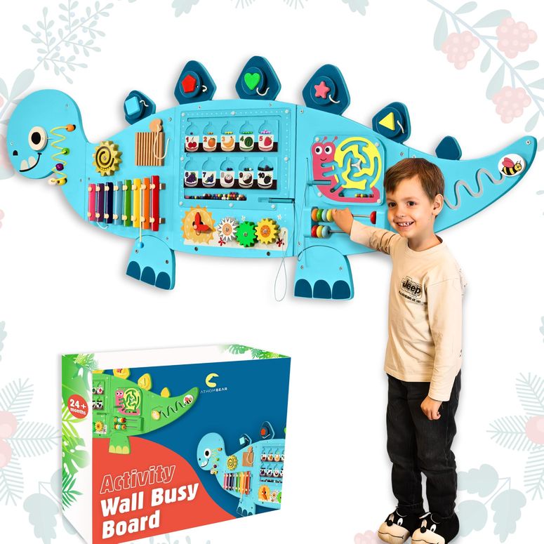 プレイパネル 知育 共感 幾何 AthomBear Dinosaur Activity Wall Busy Board, Wall Toys for Toddlers 2-4 Years, 12 in 1 Sensory Panel, Montessori Busy Board Wooden, Learning Activity Center for Playrooms, Daycares 【並行輸入品】