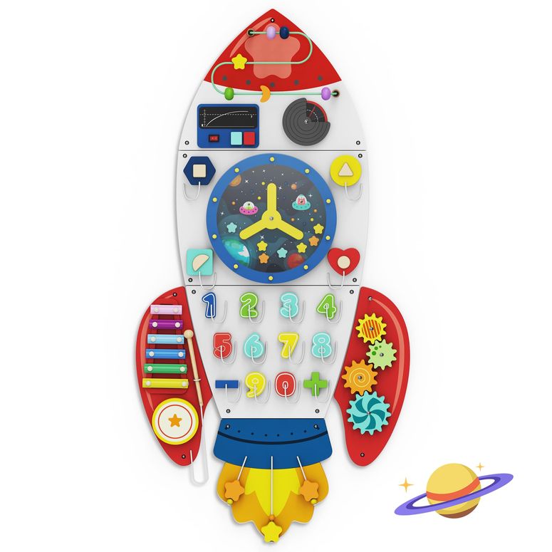 プレイパネル 知育 以心伝心 幾何学 BlueWood Wooden Wall Busy Board Panels, Toddler Learning Activity Center, Montessori Philosophy Sensory, Educational Toys, Conducive to All-Round Development - Rocket 【並行輸入品】