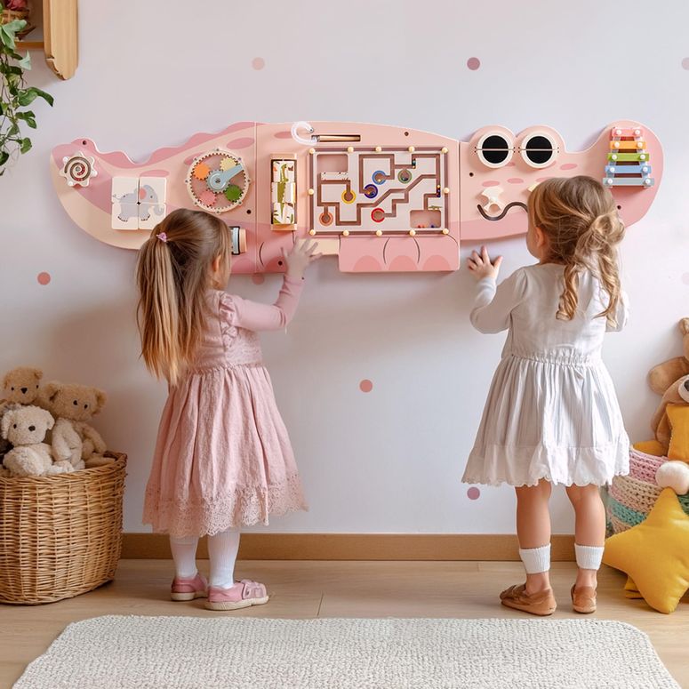 プレイパネル 知育 以心伝心 幾何学 ROBOTIME Crocodile Busy Board Wall Panels for Toddlers, Pink Montessori Sensory Activity Board, Montessori Sensory Wall-Mounted Learning Center Toy for Kids Room, Educational Toys for Boys \u0026 Girls 【並行輸入品】