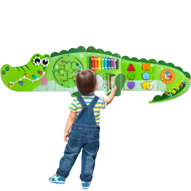 プレイパネル 知育 以心伝心 幾何学 Crocodile Activity Wall Busy Board Panels | 9-インチ-1 Wooden Sensory Wall Panel for Kids, Montessori Learning Activity Center | Perfect for Toddler Playroom, Daycare, Nursery, Classroom or Dr\u0027s Office 【並行輸入品】