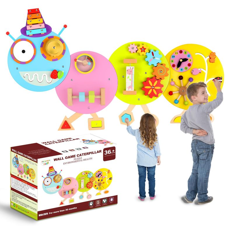 プレイパネル 知育 共感 幾何 Caterpillar Activity Wall Panels for Toddler: Sensory Wall Toy 12 Activities - Wall Mounted Toy Busy Board Decor for Bedrooms Toddler Activity Center Daycares - Montessori Educational Toy for Kids 【並行輸入品】