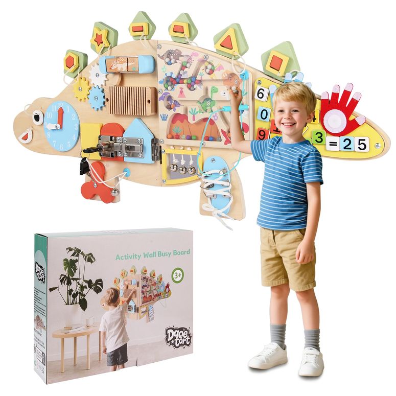 プレイパネル 知育 以心伝心 幾何学 Dqoetort Activity Wall Busy Board-Dinosaur Wall Mounted Foldable Kids 3?7 Toy-Sturdy BPA-Free Wood-Interactive Montessori Educational Toys Autism Sensory Panel for Playrooms/Preschool/Early Learning 【並行輸入品】
