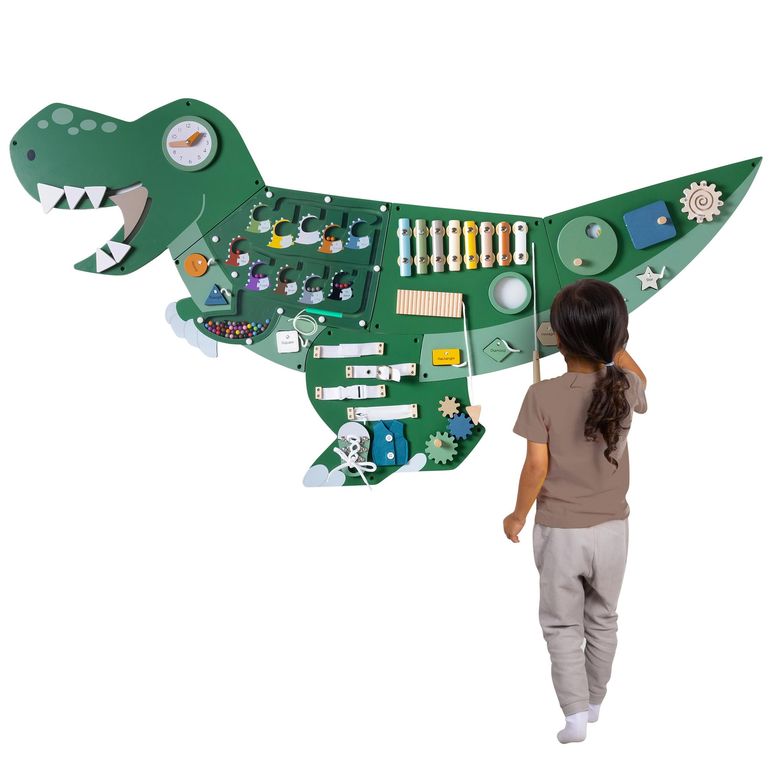 プレイパネル 知育 共感 幾何 Dinosaur Activity Wall Busy Board - Wooden Sensory Wall Panel for Kids & Toddler Wall Activity - Interactive Montessori Wall Activity Board for Boys & Girls - Perfect for Playroom Daycare Waiting Room 【並行輸入品】｜MJ-MARKET