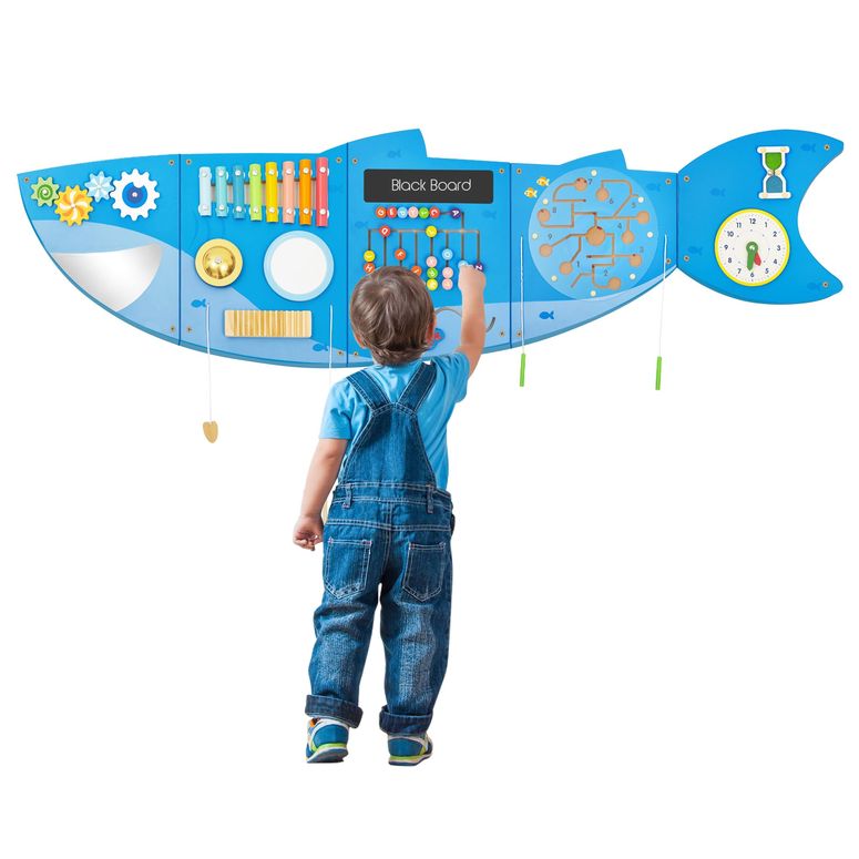 プレイパネル 知育 以心伝心 幾何学 Shark Activity Wall Busy Board Panels,Busy Board for Toddlers Montessori Sensory Toys Wall Mount Wooden Learning Toy Ideal Furniture for Playroom \u0026 Children\u0027s Daycare 【並行輸入品】