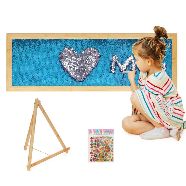 プレイパネル 知育 以心伝心 幾何学 Flenpptly Sensory Wall | Sensory Wall Panel for Kids | Sequin Fabric Sensory Wall | Sequin Sensory Wall Frame | Sequin Flip Fabric | Sensory Wall Panel | Wall Sensory Board (Blue) 【並行輸入品】