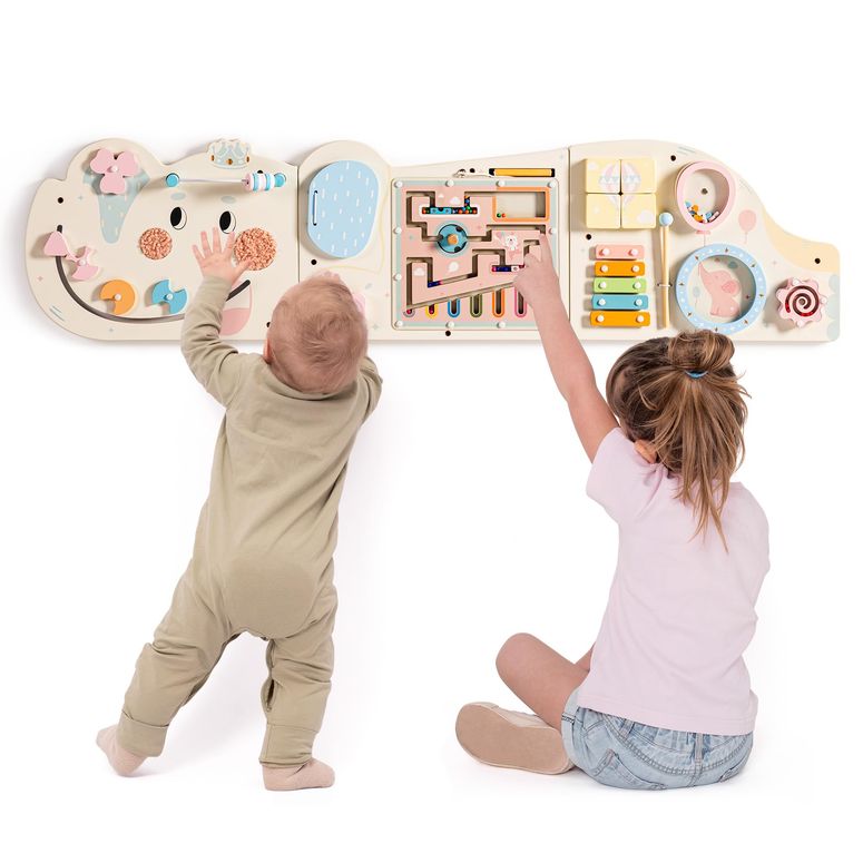 プレイパネル 知育 以心伝心 幾何学 ROBUD Elephant Montessori Busy Board, 12-インチ-1 Activity Wall Busy Board, Montessori Sensory Wall Panel for Boys \u0026 Girls, Toddler Learning Activity Center for Playroom, Nursery, Beige 【並行輸入品】