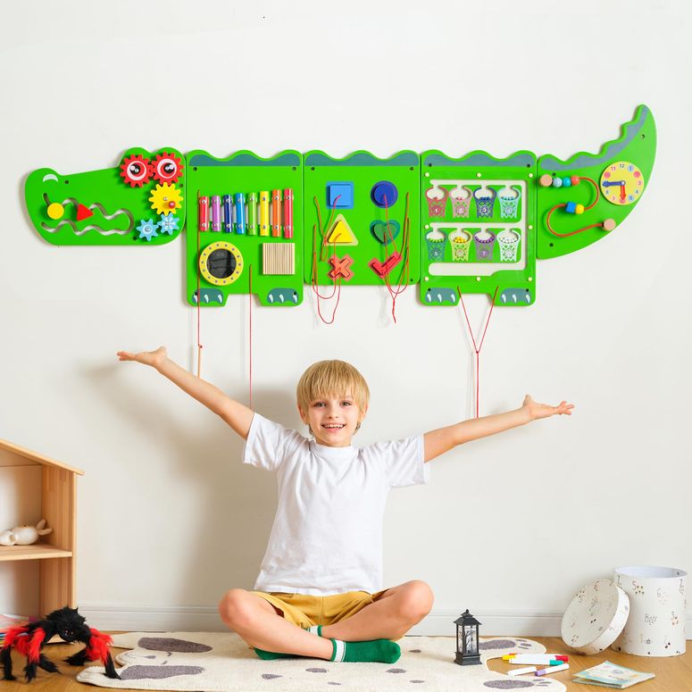 プレイパネル 知育 共感 幾何 nigwet Crocodile Sensory Toys Activity Wall Panels, Educational Montessori Busy Board for Toddlers, Activity Cube - Sensory Wall, Wooden Learning Toys, Interactive Toy-Green 【並行輸入品】｜MJ-MARKET