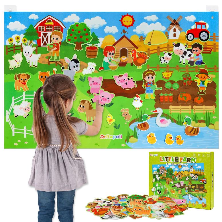 プレイパネル 知育 共感 幾何 Dr.Rapeti Farm Animals Felt Story Board Set 41PCS Preschool Farmhouse Barnyard Theme Busy Board Story Set Storytelling Early Learning Interactive Play Kit Wall Hanging for Toddlers Kids Children 4+ 【並行輸入品】