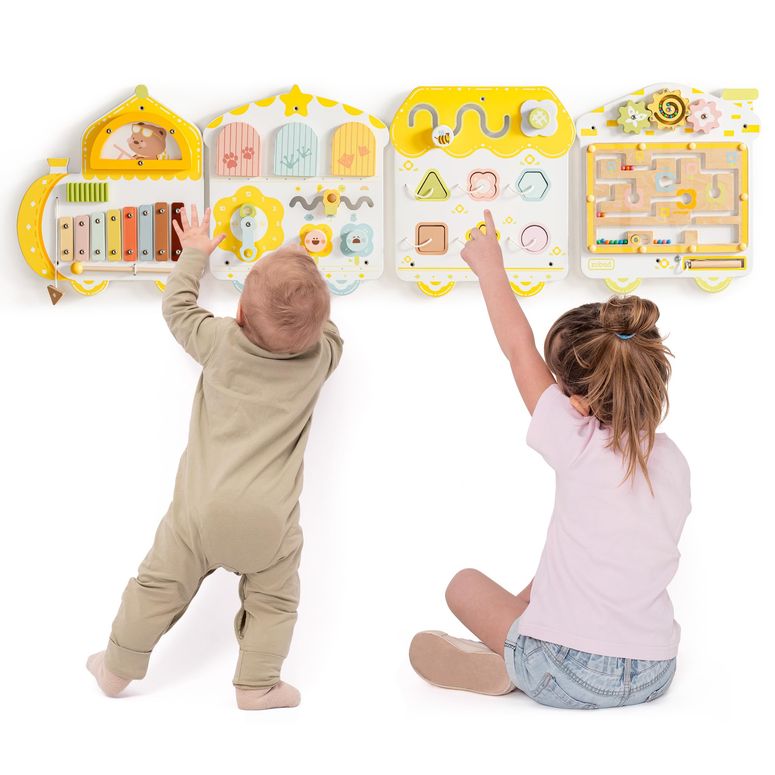 プレイパネル 知育 以心伝心 幾何学 ROBUD Activity Wall Busy Board, Spring Train Montessori Busy Board, 12-インチ-1 Wooden Sensory Wall Panel, Montessori Sensory Wall Panel for Boys \u0026 Girls, Ideal for Toddler Playroom Nursery Classroom 【並行輸入品】