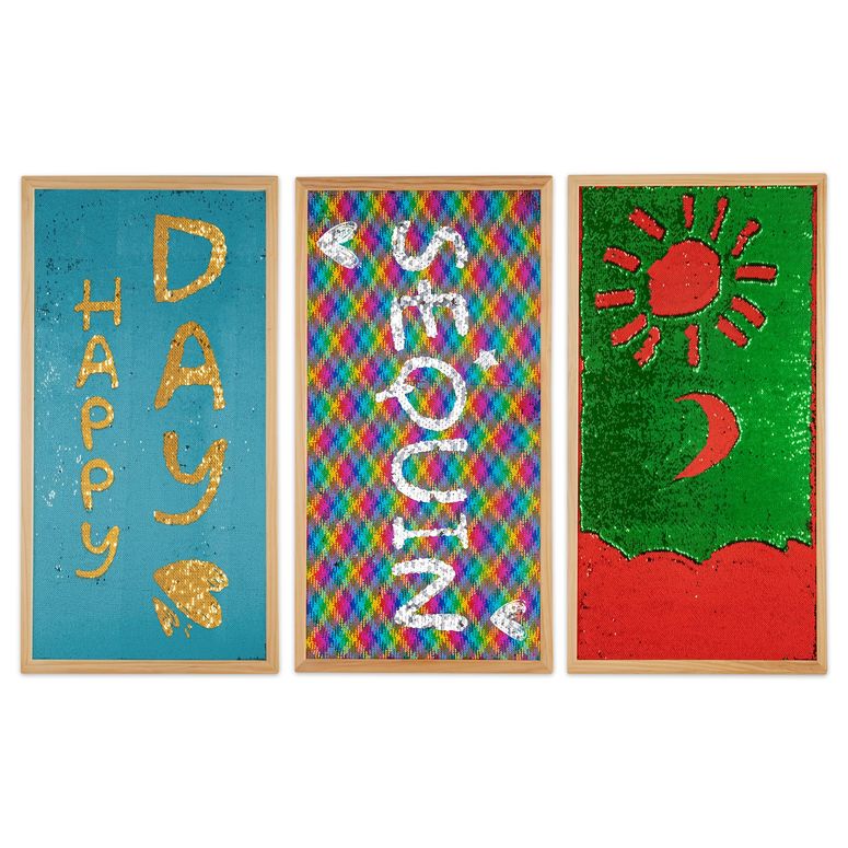 プレイパネル 知育 以心伝心 幾何学 Tenmind 3 Pack 43\u0027\u0027×23\u0027\u0027Sensory Wall Board -Reversible Sequin Fabric Sensory Wall Panel for Kids, Cuddle Box Must-Haves, Sturdy Wooden Frame 【並行輸入品】