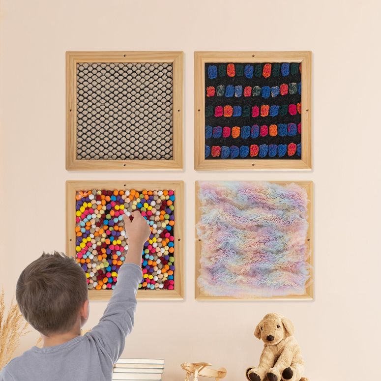 プレイパネル 知育 以心伝心 幾何学 4-Piece Sensory Touch Panel Set with Solid Wood Frames ? Wall-Mounted Textured Boards for Kids’ Early Learning \u0026 Sensory Play 【並行輸入品】