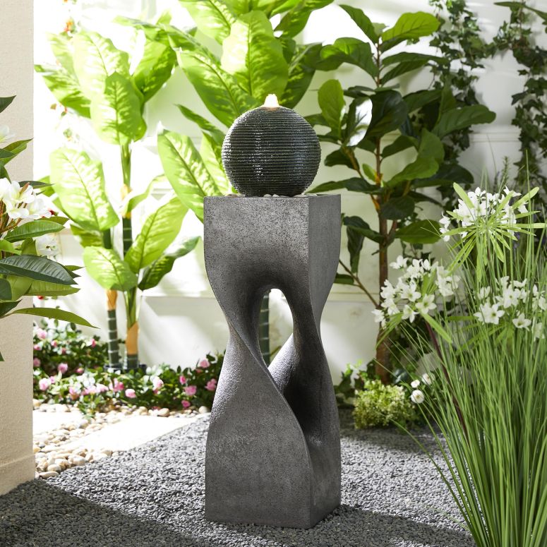 ガーデン 噴水 インテリア噴水 置き型 噴水 滝のオブジェ ウォーターフォールファウンテン Glitzhome Modern Geometric Outdoor Water Fountain with LED Light, Oversized Pedestal Water Fountains with Submersible Pump, Sphere Floor Standing 【並行輸入品】|MJ-MARKET