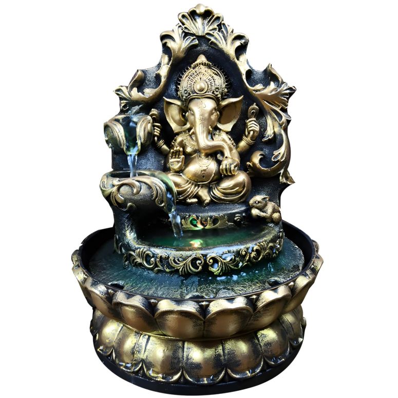 卓上 噴水 滝のオブジェ テーブルトップファウンテン インテリア噴水 Tabletop Fountain Indoor Water Fountain, Elephant God Themed Indoor Water Fountains Tabletop, Gold and Black Water Fountain Decor Indoor, LED Lights Water Fountains I 【並行輸入品】