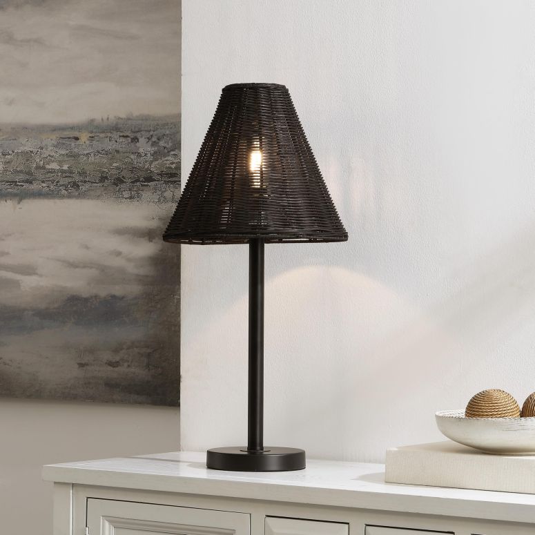 サファヴィヤ safavieh テーブルランプ サファビヤ サファヴィア SAFAVIEH Lighting Collection Ricki Black Rattan 24-inch Table Lamp (LED Bulb Included) 【並行輸入品】|MJ-MARKET