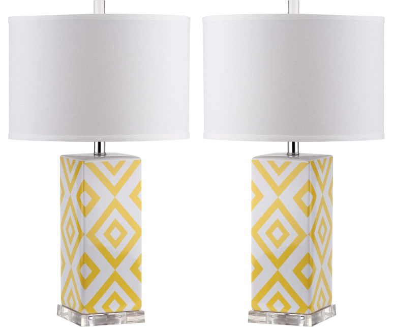 サファヴィヤ safavieh テーブルランプ サファビヤ サファヴィア SAFAVIEH Lighting Collection Diamonds Modern Contemporary Yellow 27-inch Bedroom Living Room Home Office Desk Nightstand Table Lamp Set of 2 (LED Bulbs Included) 【並行輸入品】 56,280円